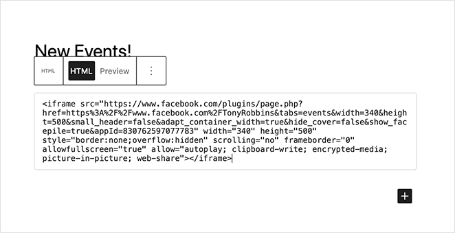 paste-facebook-events-embed-code - SeedProd Paste the Facebook Page Events embed code