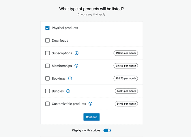 Choisissez vos types de produits