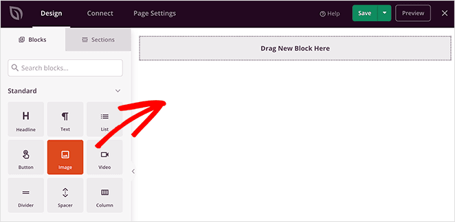 Drag the image block to your page