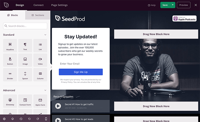 SeedProd page builder layout
