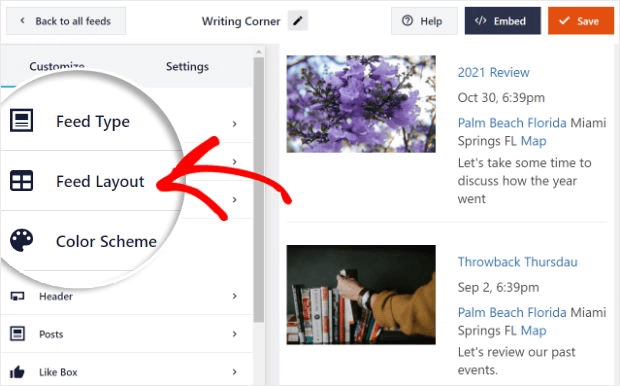 Choose a facebook events layout