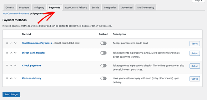 Set up you woocommerce payment gateways