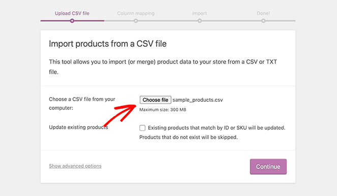 last opp csv-filen for produkter