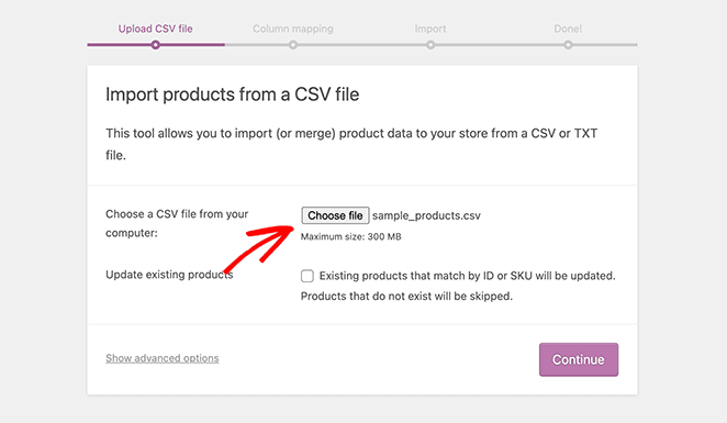 téléchargez le fichier csv de vos produits