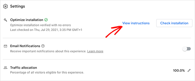 View google optimize installation instructions