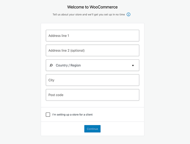 enter your woocommerce store details