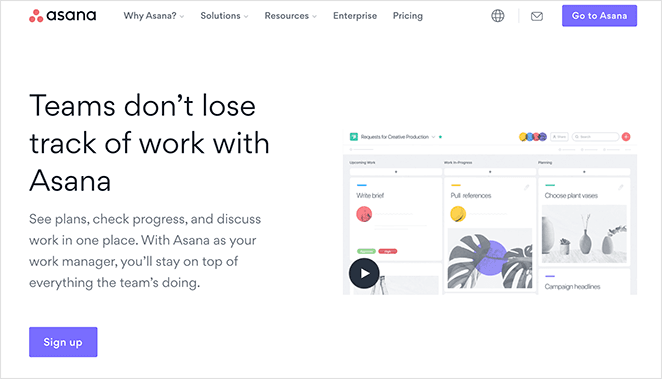 asana-saas-landing-page-example - SeedProd Asana SaaS landing page examples