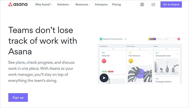 Asana SaaS landing page examples