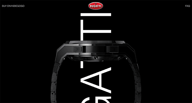 Exemples de sites web d'une page pour la smartwatch Bugatti