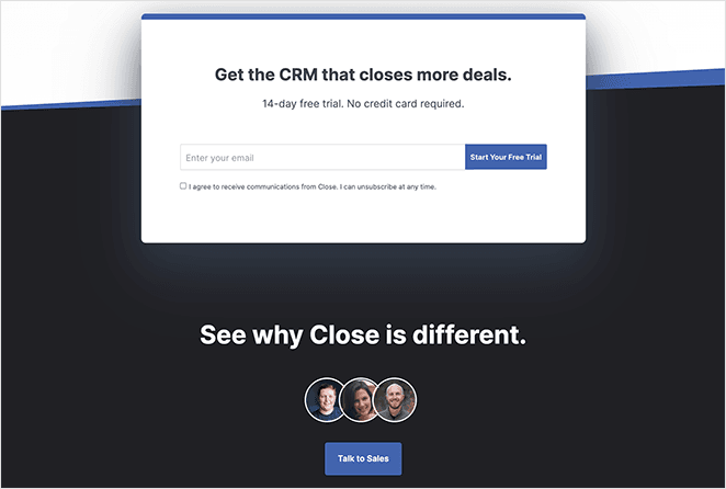 Close CRM call to action buttons