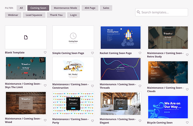 SeedProd coming soon page templates library