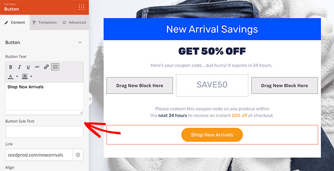 customize your coupon page call to action button