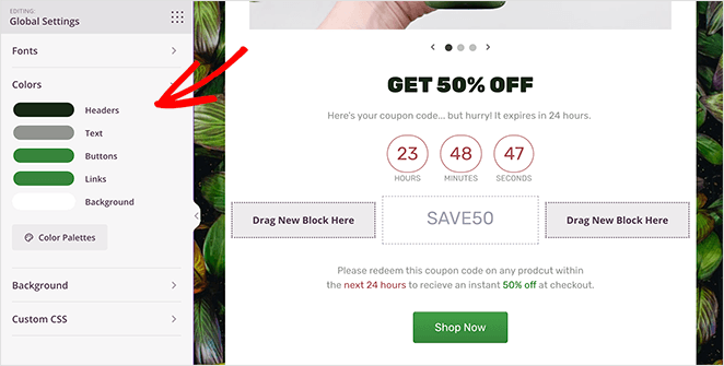 Customize coupon code landing page colors