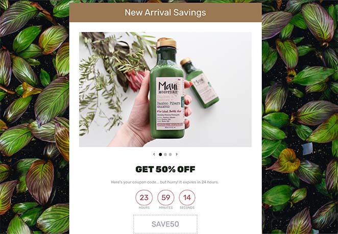 Coupon code landing page example