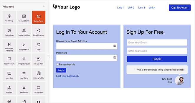 Cutom WordPress login page with a sign up form