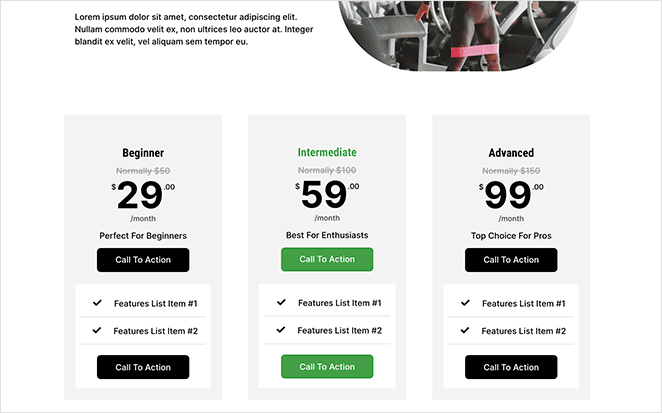 custom vertical pricing table WordPress pricing page made with seedprod