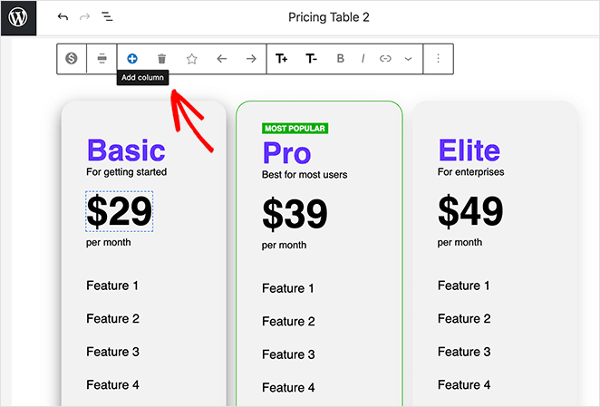 customize your vertical pricing table in WordPress