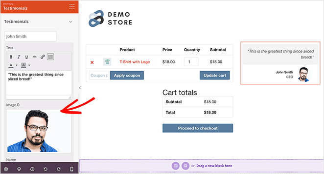 Customize woocommerce cart page testimonials