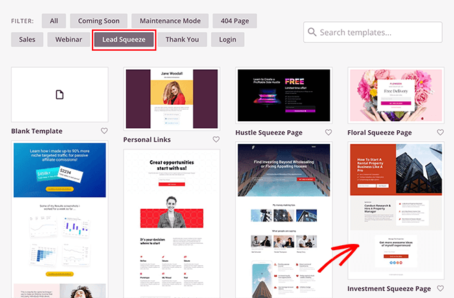 gated-content-landing-page-template - SeedProd Choose the lead squeeze landing page filter