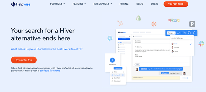 Helpwise SaaS landing page example