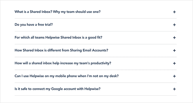 helpwise-saas-landing-page-faq - SeedProd Helpwise landing page faq section
