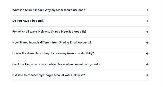 Helpwise landing page faq section