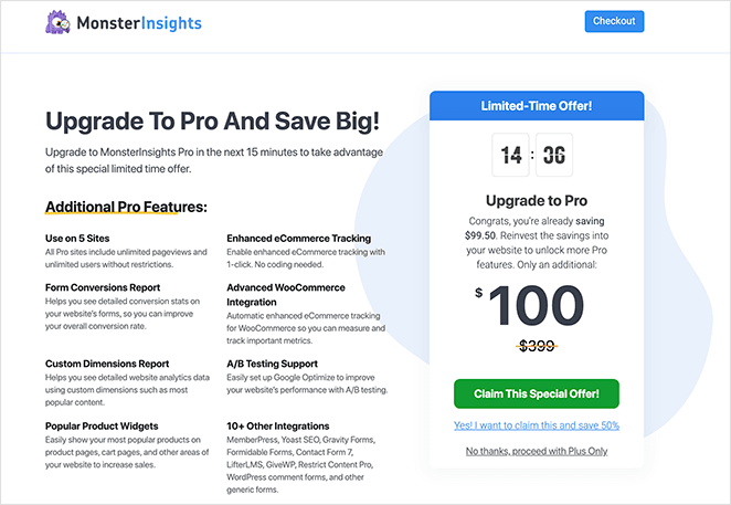 MonsterInsights SaaS landing page example