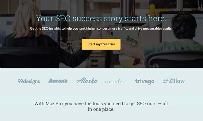 moz-saas-landing-page-example - SeedProd MOZ SaaS landing page example