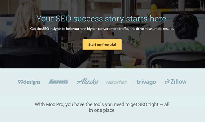 MOZ SaaS landing page example