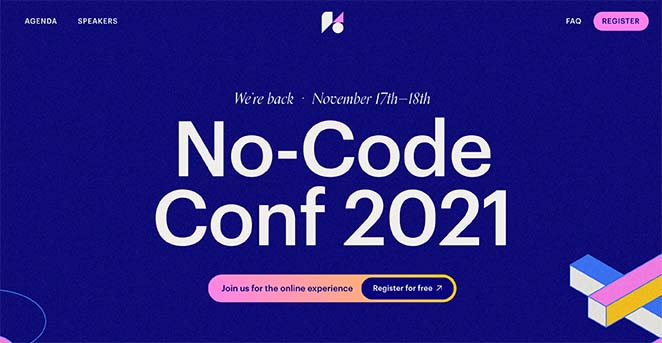 No code conf one page website example
