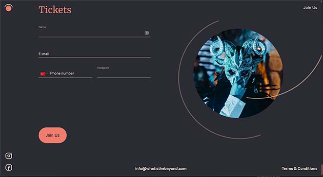 One page website event registration form