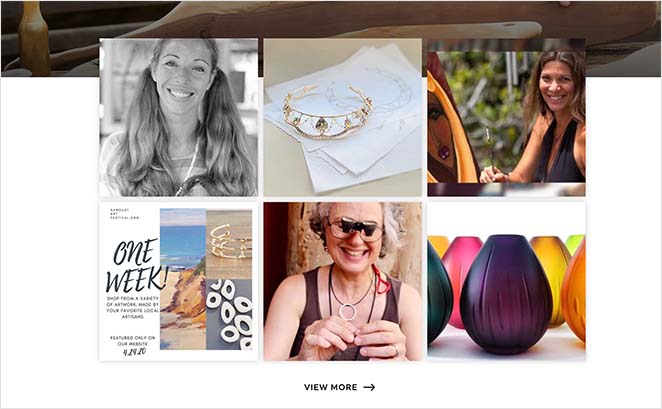 Example of an Instagram feed on a website