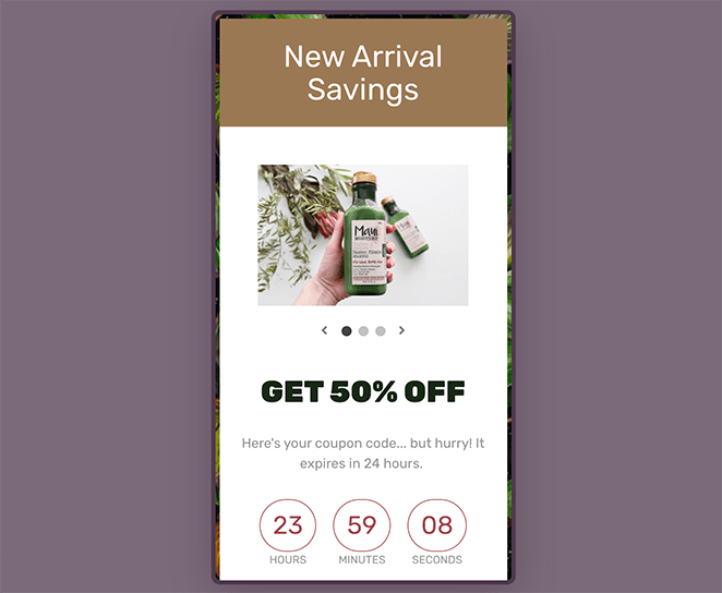 coupon code landing page mobile preview