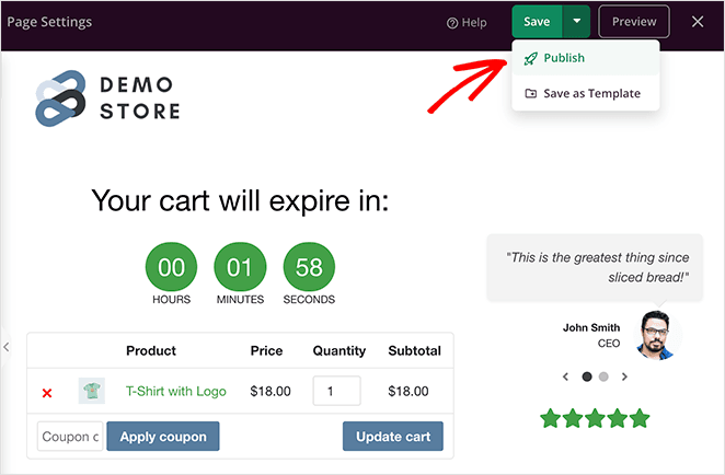 Publish your customized woocommerce cart page