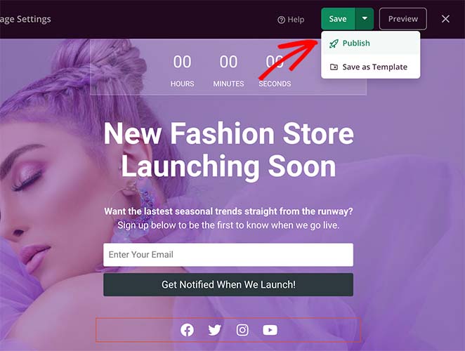 Publier votre page woocommerce coming soon