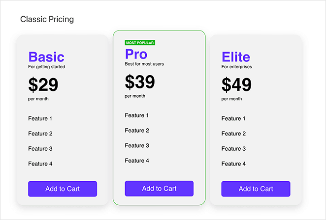 published-vertical-pricing-table-WordPress - SeedProd Published Easy Pricing Tables vertical pricing table WordPress