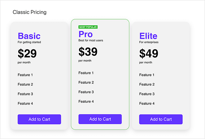 Publié Easy Pricing Tables vertical pricing table WordPress