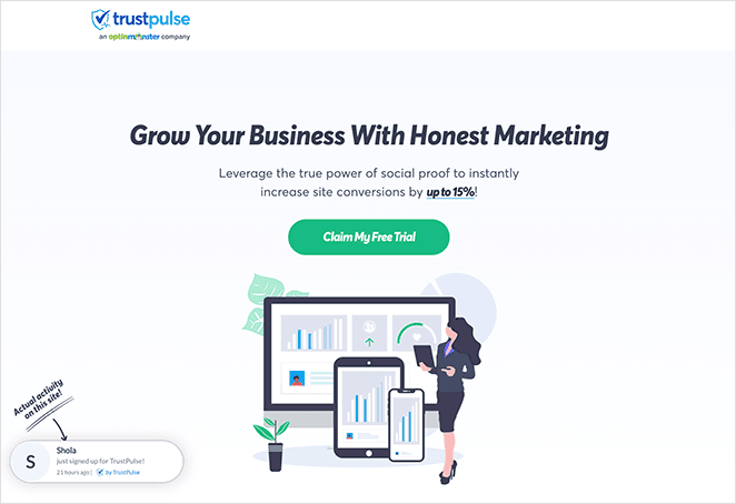 TrustPulse SaaS landing page example