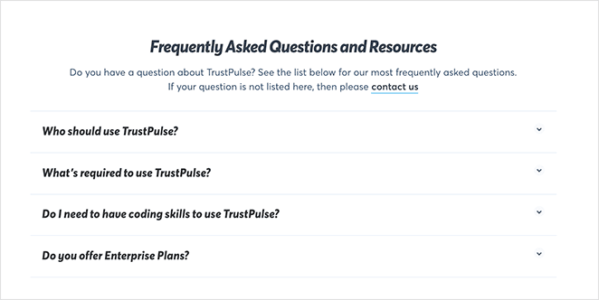TrustPulse SaaS page FAQ