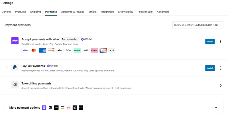 Choosing Woo payment options