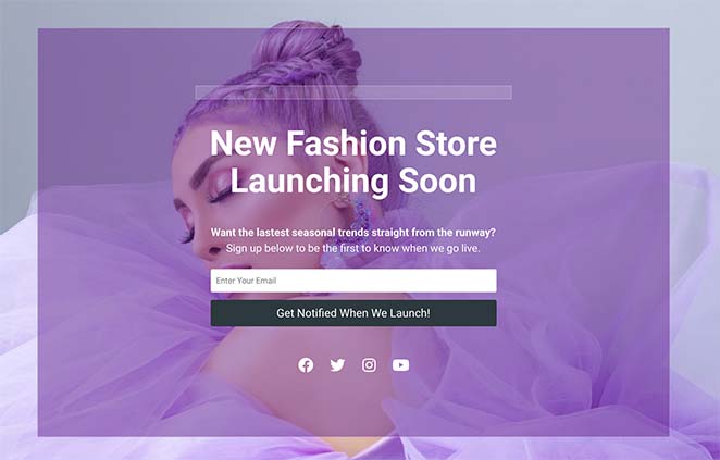 Exemple de page WooCommerce coming soon