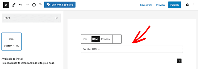 Add the Custom HTML block in WordPress