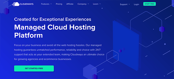 Cloudways free trial landing page