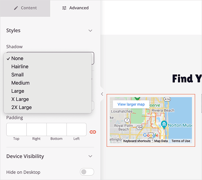 Advanced Google map block settings