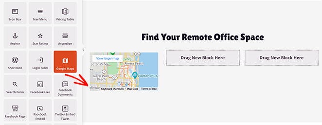 Add the google maps block to your landing page
