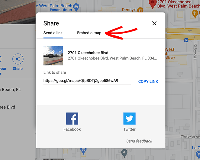 Click the google maps share icon