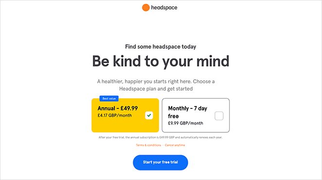 headspace-free-trial-page - SeedProd Headspace best free trial landing pages