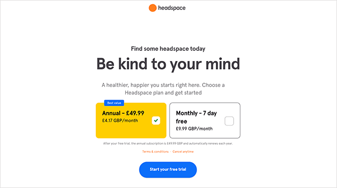 Headspace best free trial landing pages