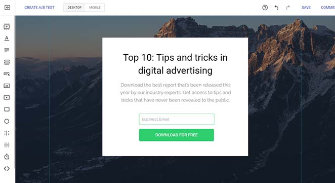 Instapage drag-and-drop landing page builder