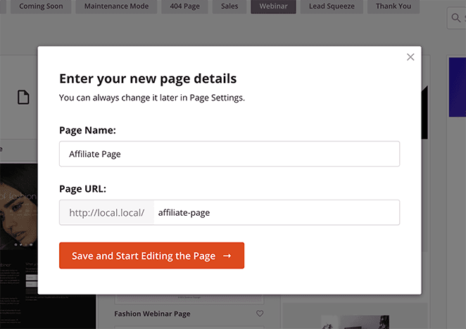 enter your landing page details